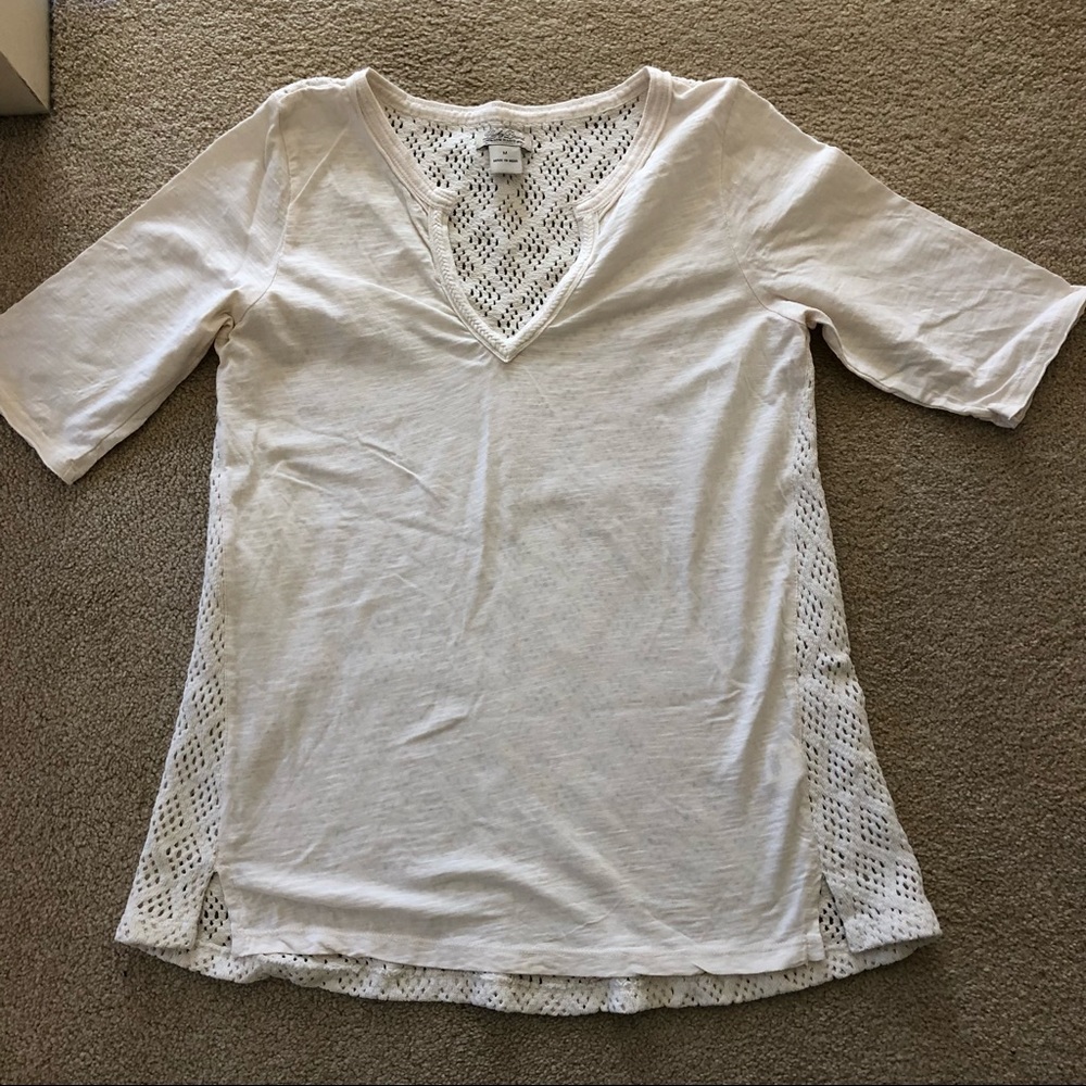 LUCKY BRAND Cream Colored Crochet Back Knit Short Sleeve T-Shirt Top-Size Med